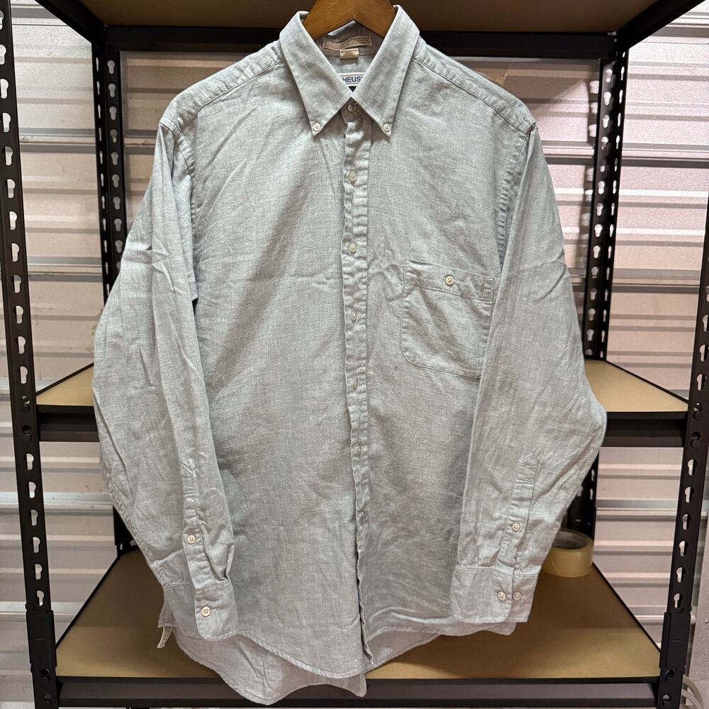 Van Heusen Grey Button Up Dress Shirt Mens Size 16.5 34/35